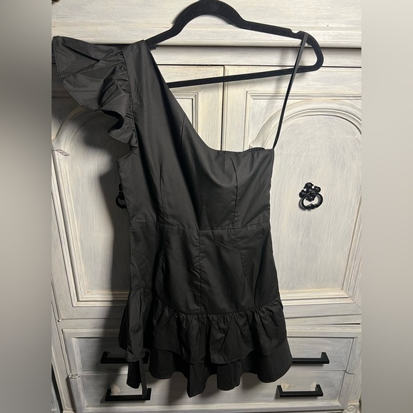 Saints & Secrets Black One Shoulder Ruffle Mini Dress Cocktail Flirty - Picture 9 of 9